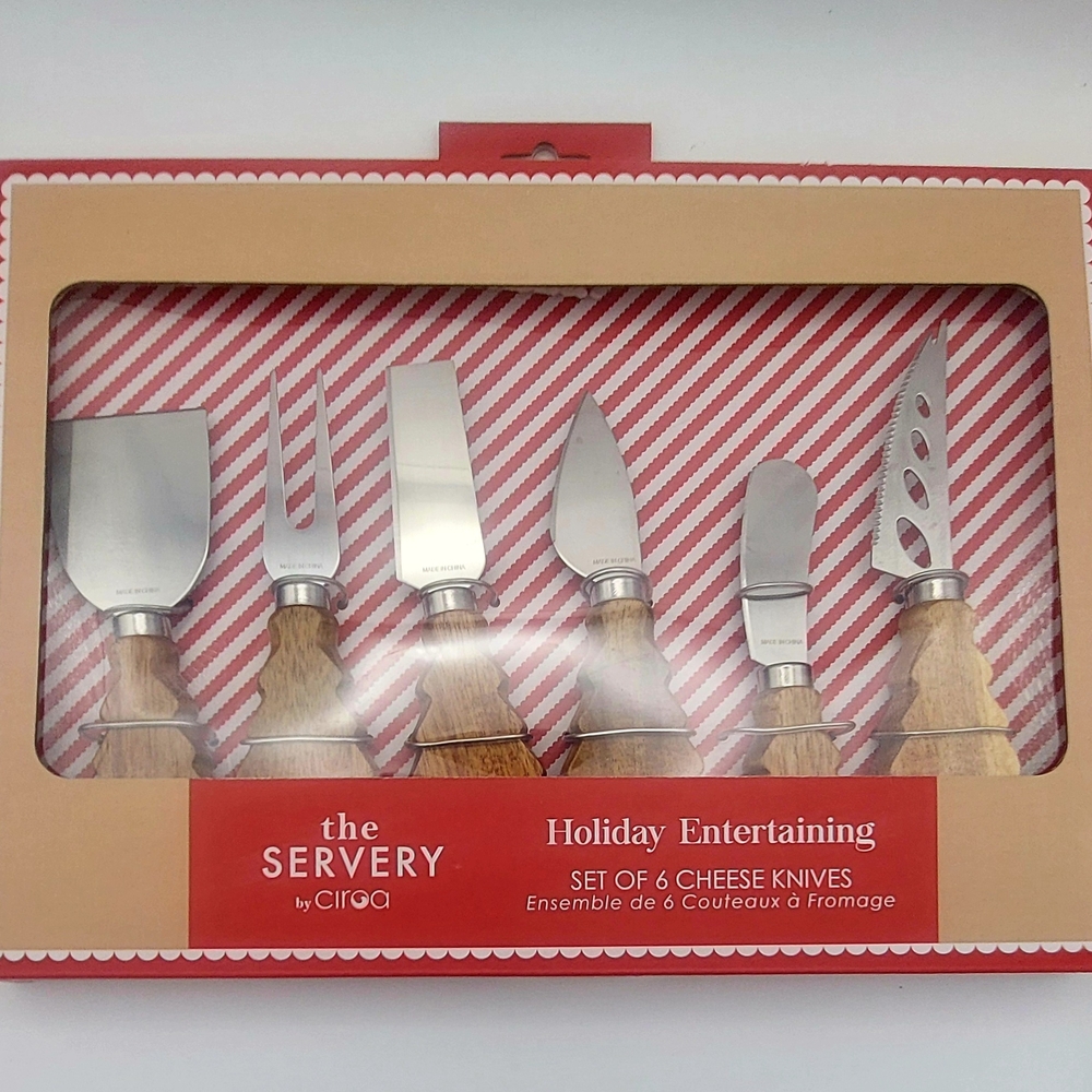 The Servery By Ciroa Holiday Entertaining Set Of 6 Cheese Knives W/Wood Handles